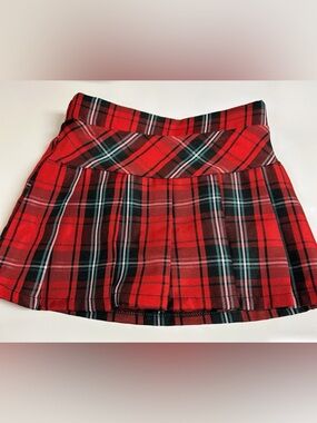Sweet Butterfly Skort - Girls Red Plaid Pleated Mini Skort